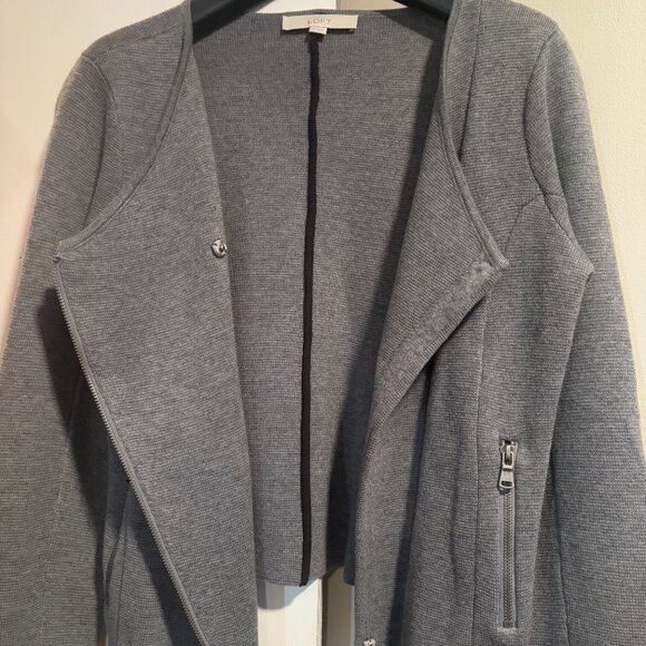 Loft Medium Grey Womens Wool Blend Moto Knit sweater - Picture 6 of 12